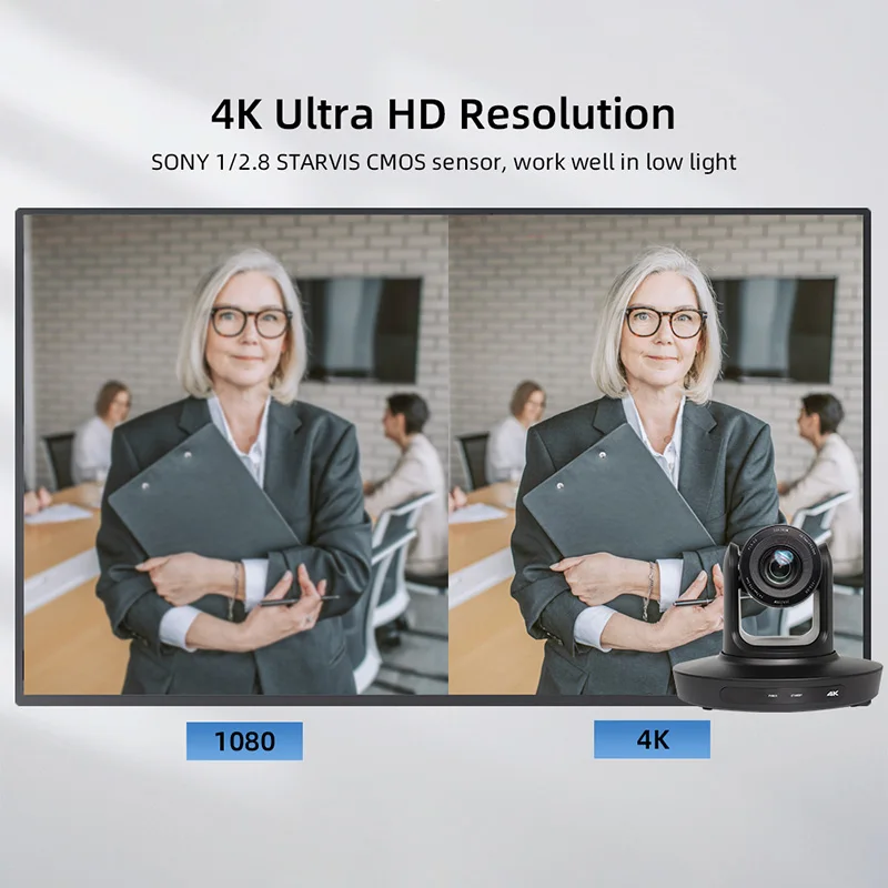 كاميرا PTZ 4K UHD مع زووم بصري 20X، كاميرا غرفة مؤتمرات الفيديو، بث مباشر لعبادة الكنيسة، USB HDMI IP POE Work