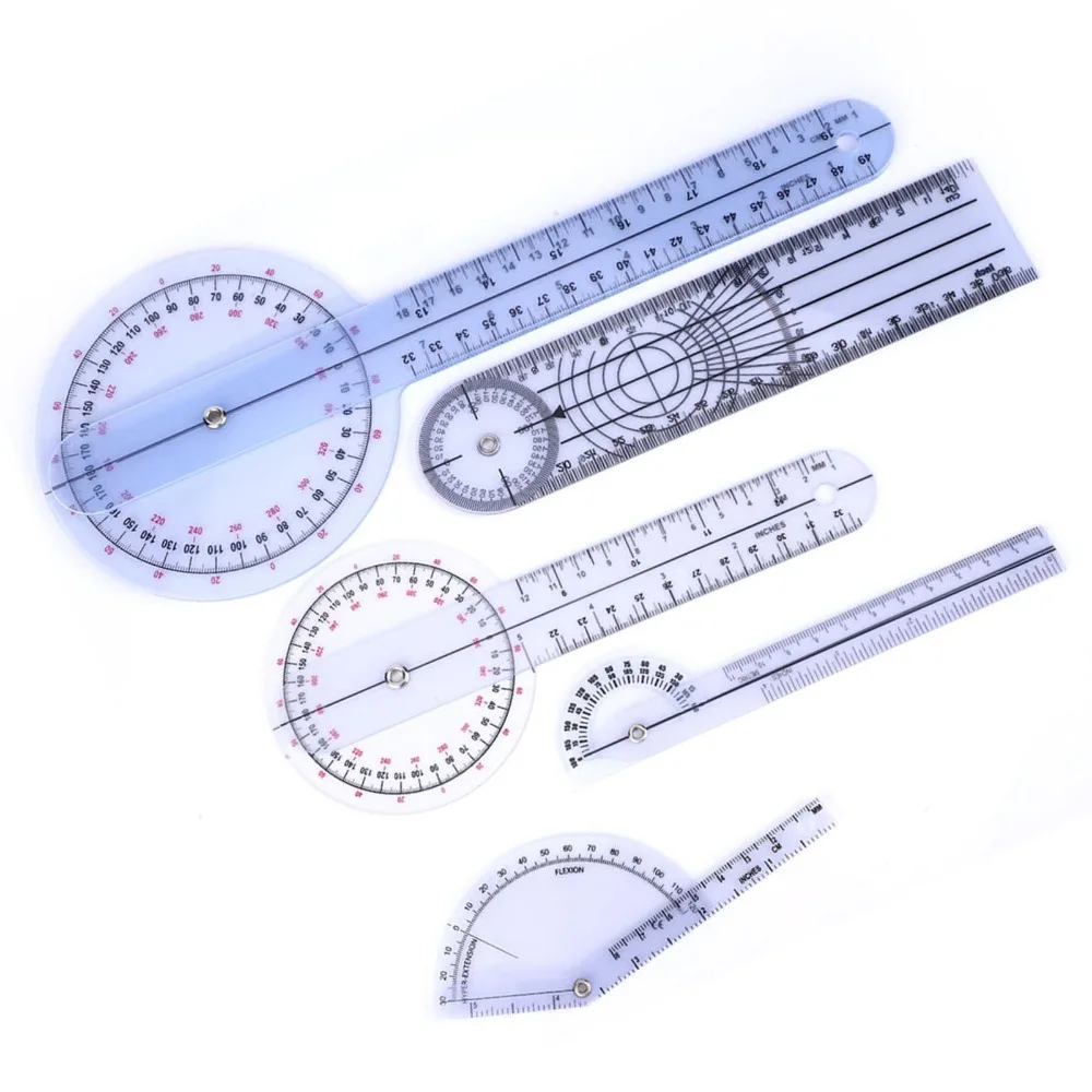 

5pcs Rotatable Semitransparent Goniometer Set Plastic 6/8/10inch Spinal Goniometer Angle Measurement Tool Physical Assessment