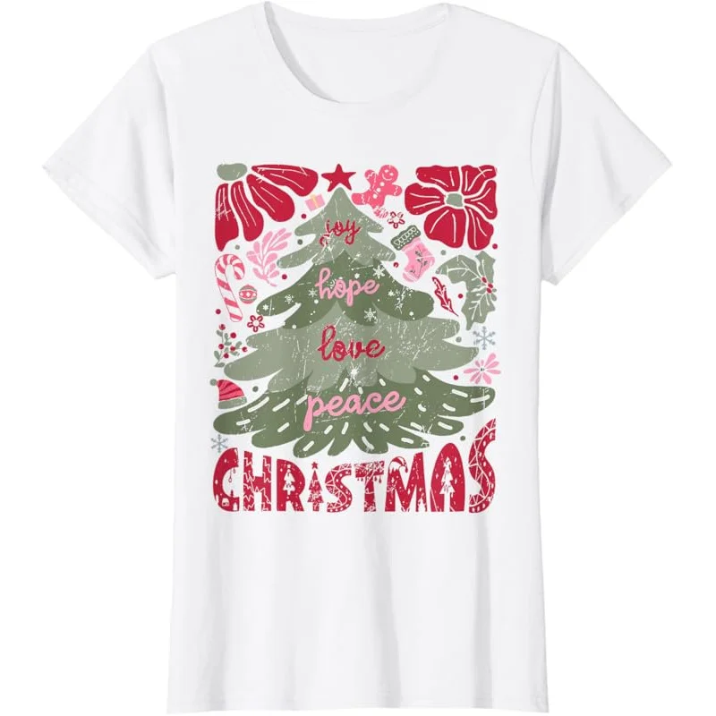 Joy Hope Love Peace Weihnachtsbaum Boho Flower Weihnachten Pyjama T-Shirt