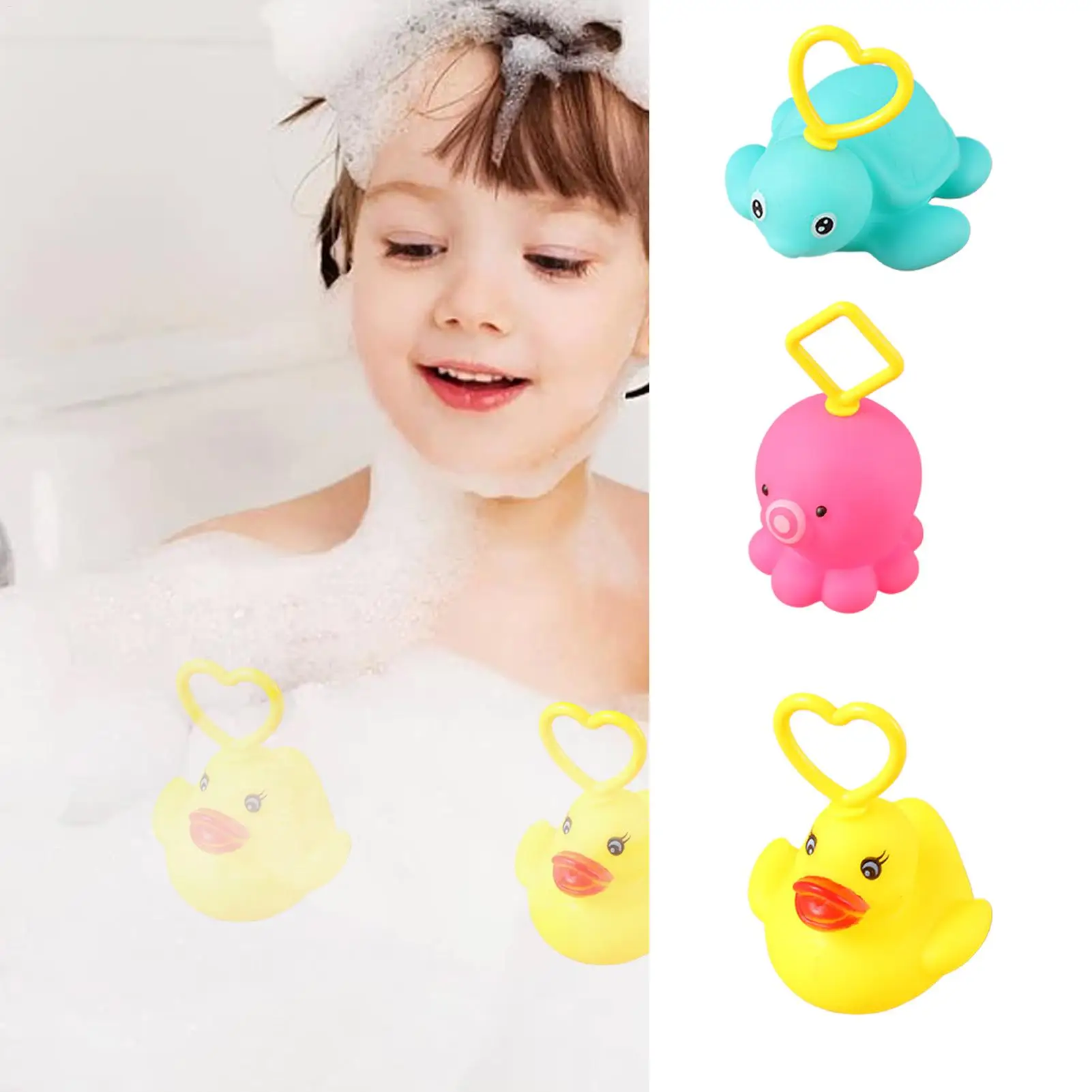 20Pcs/set Kids Floating Bath Toys Mini Swimming Rings Rubber Yellow Ducks Fishing Net Washing Swimming Toys Water Fun pool toys