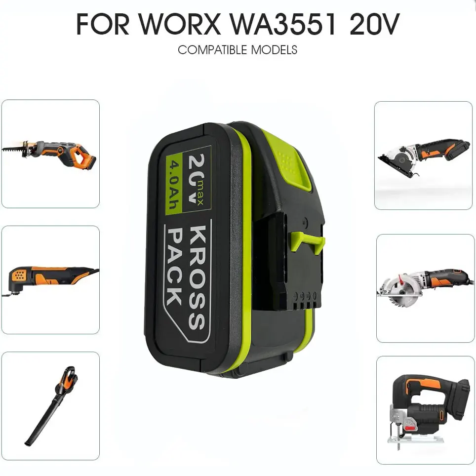 Imagem -04 - Worx-bateria Li-ion Original para Broca Worx 20v 3000mah Wa3553 Wa3551 Wx176 Wa3572 Wa3553 Wx390 Wa3551 Wx178 Wu268