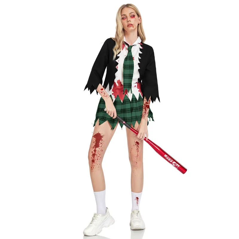 Horror Campus Zombie Cosplay Halloween Costume Bloody School Uniform Dress Up Women Girl Halloween Carnival Party Fancy Clothing