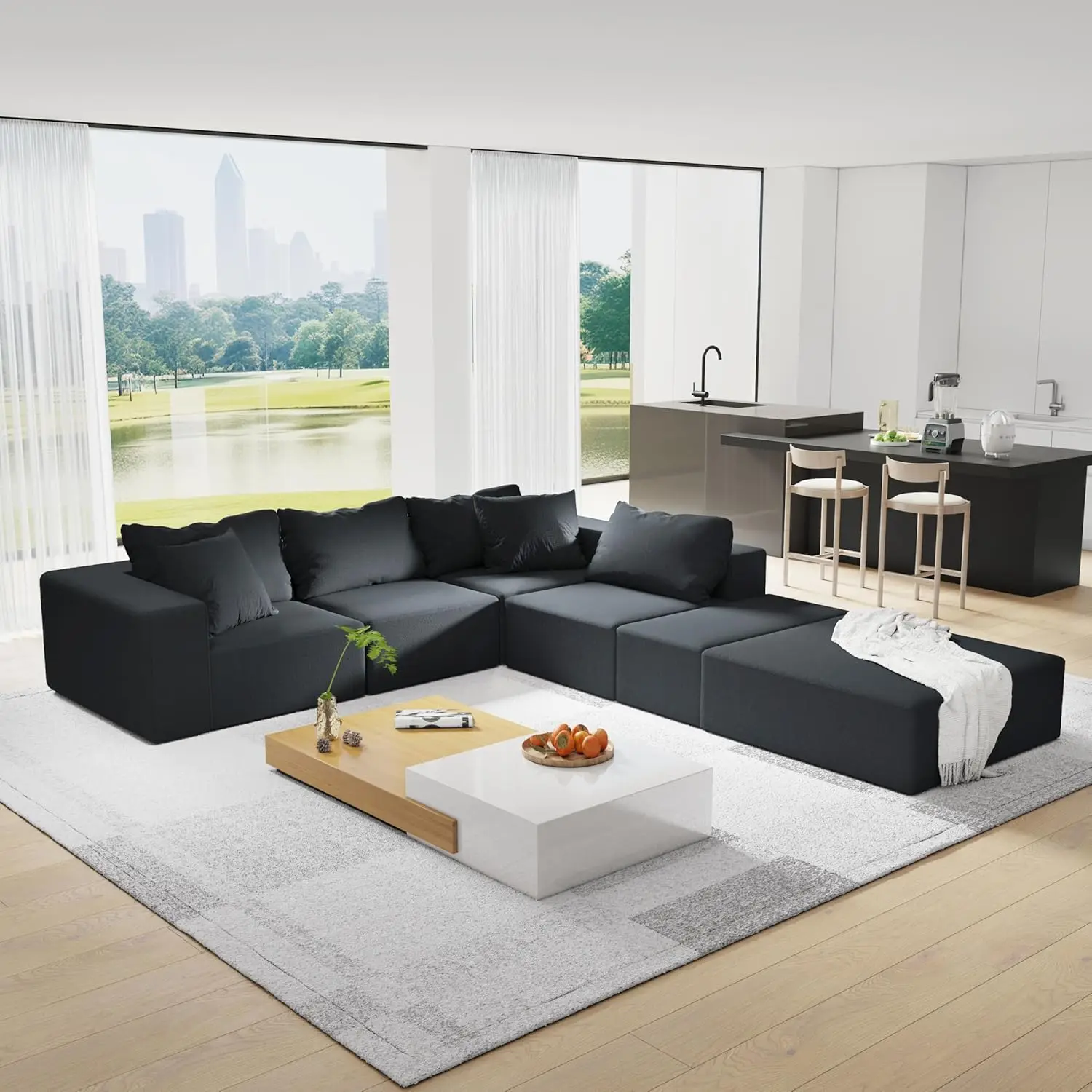 #Modern Upholstered Sectional Sofa L-Shape Free Setup Living Room Bedroom