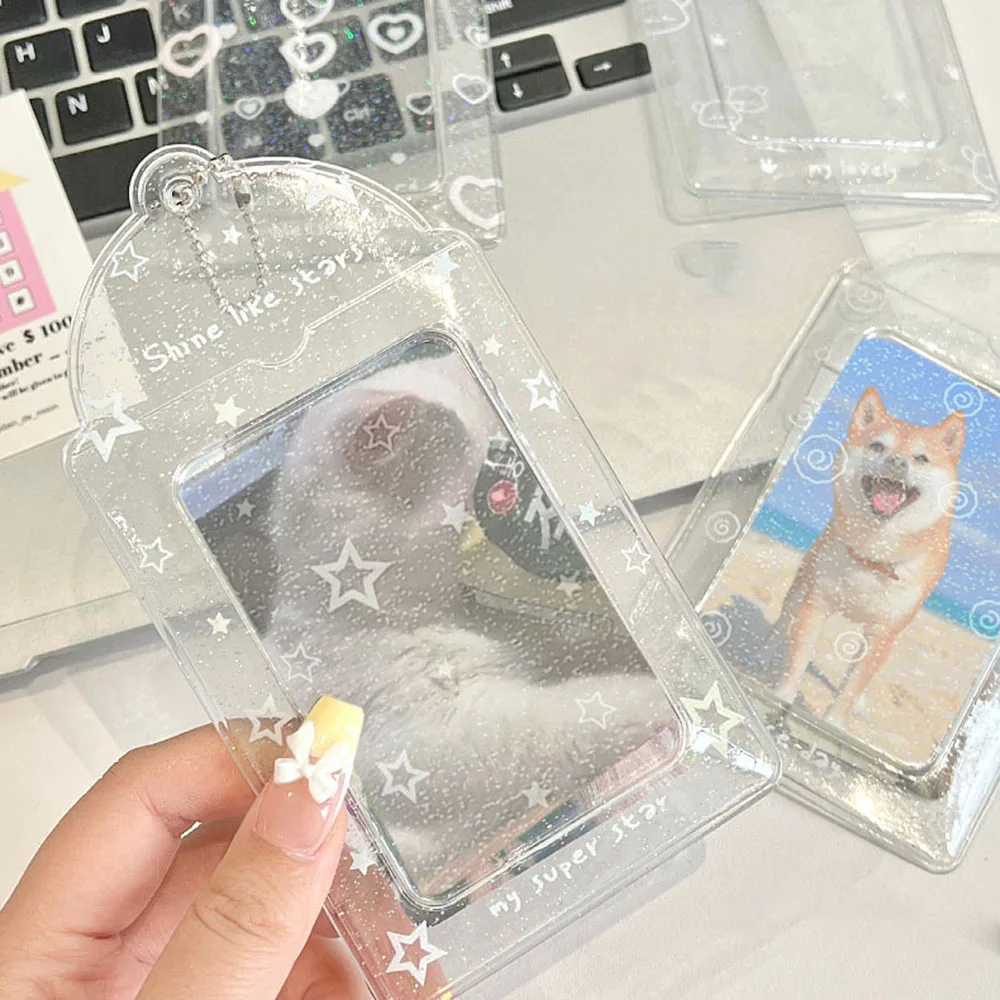 PVC Photo Frame Keychain, Protetor Photocards, INS Idol Titular Do Cartão, Saco de bolso Pingente, Chaveiro Mangas, 3"