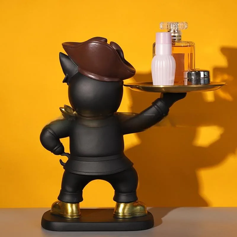 Standing Pitbull Figurine Table Storage Decor Metallic Round Serving Tray Hat Sunglasses Outfit Cabinet Display Craft Glossy