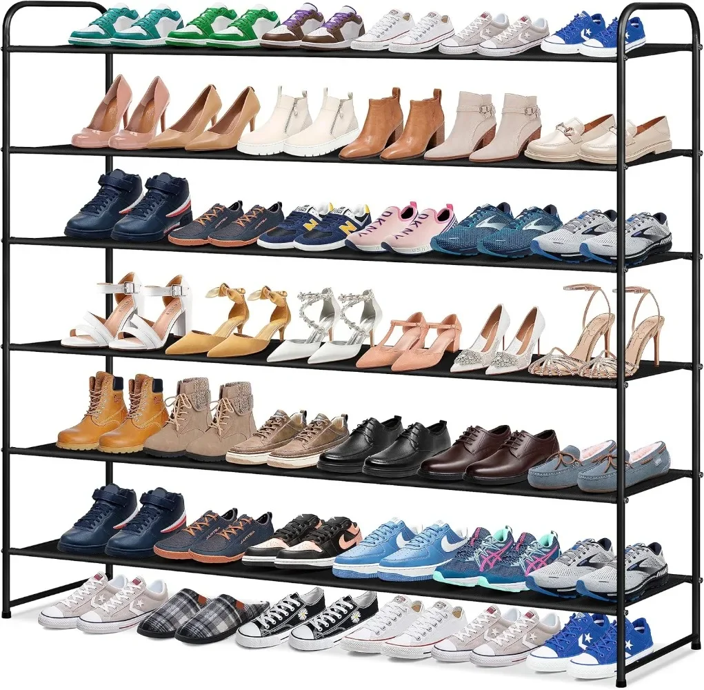 KIMBORA 6 Tier Long Shoe Rack, Wide Shoe Storage Organizer Sturdy Shoe Shelf for Floor, Bedroom 42-Pairs (Black)