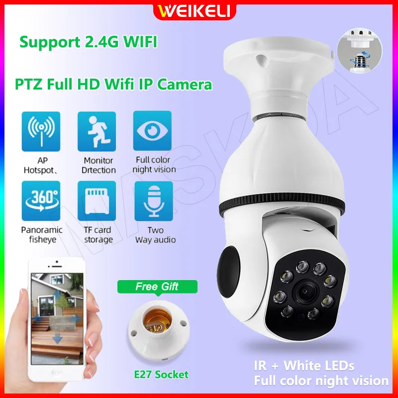 

360° LED Light Wireless Panoramic Home Security WiFi CCTV Fisheye Bulb Lamp IP Camera Two Ways Audio E27 Cam