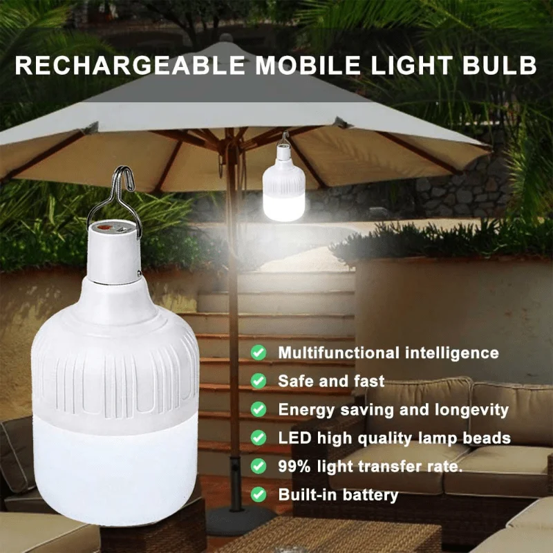 1pc Super Bright USB Rechargeable LED Tent Light 200W 4800Mah 5 modes Outdoor Emergencies LED Bulb For Camping, Hiking,Fishing