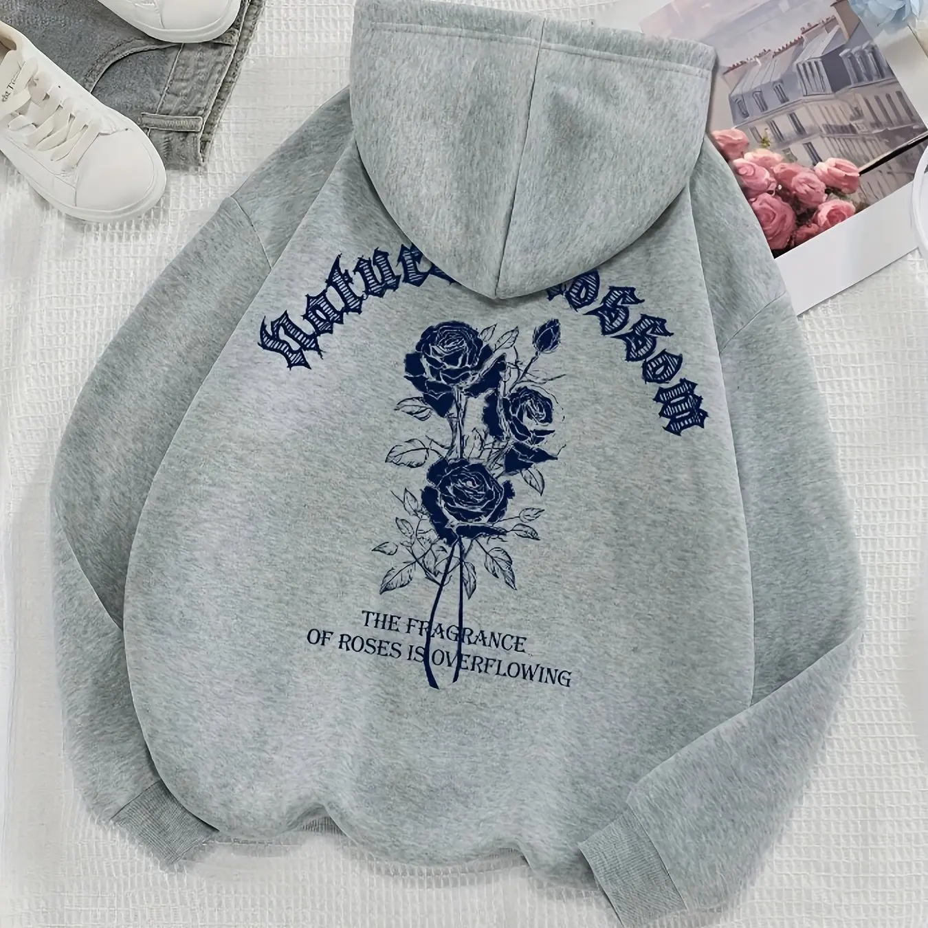 

Fashion Women's Hoodie Retro Letters and Flowers Printed Sweatshirt Autumn Hooded Pullover Loose Women's Tops Y2k Streetwear