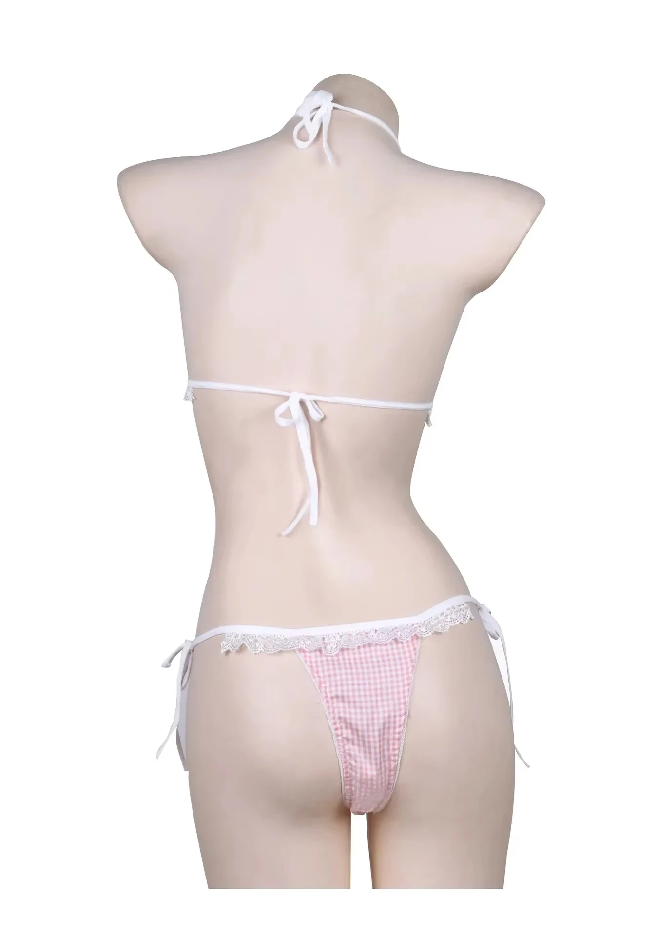 Bonito menina renda rosa sutiã breve conjunto anime treliça halter rendas até roupa interior arco japonês conjunto de biquíni lingerie feminina doce camisola