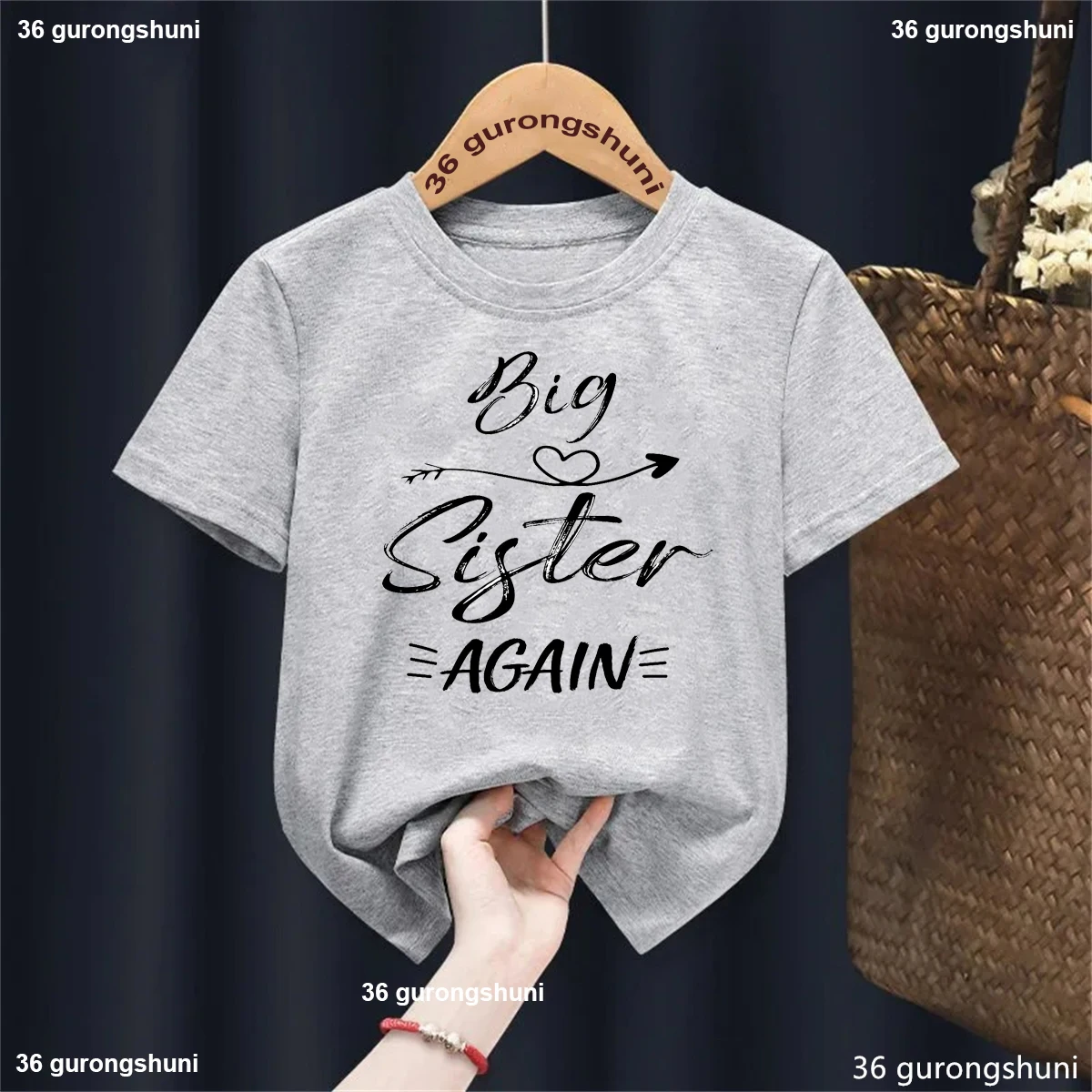 Big Sister Again Arrow Letter Printed T Shirt Girls Pregnancy Announcement Shirt Kawaii Kids Clothes White/Pink/Black T-Shirt - view 4