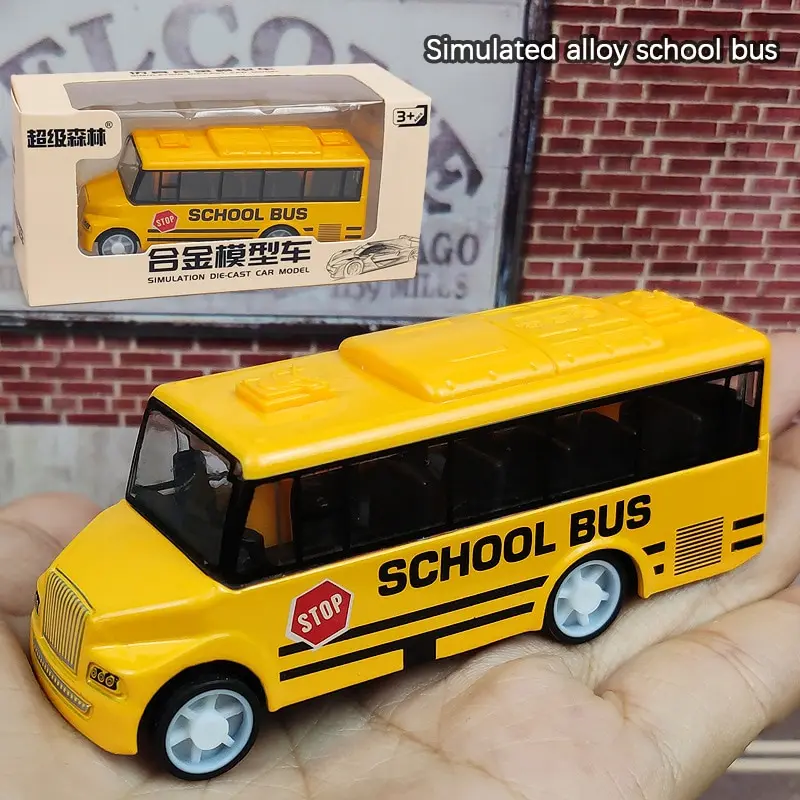 Alloy Inertial School Bus Model Car Model Pull Back Toys Music Cars Vehicle Gifts Kids Boy Toys For Child Birthday 2.8x9.5x3.8cm