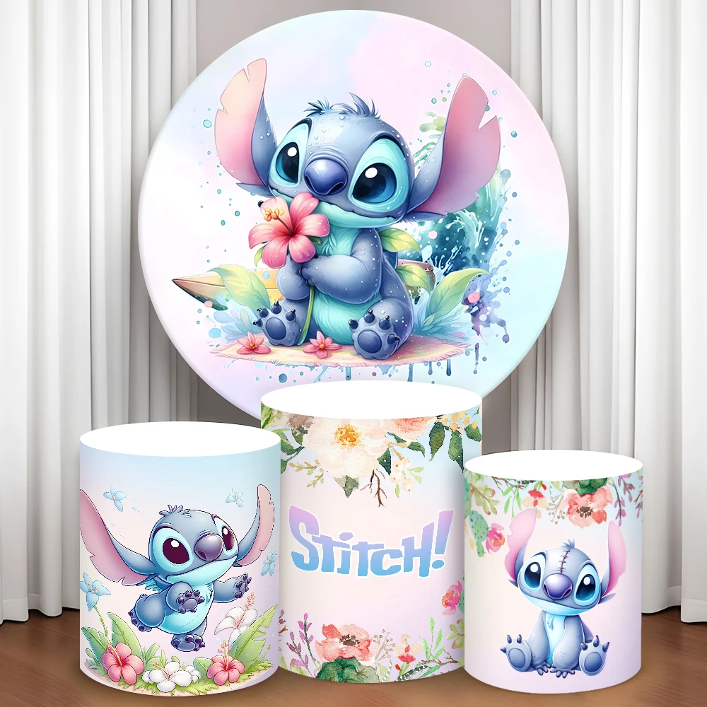 

Stitch Round Cylinder Backdrop Cover Disney Theme Cylindrical Cake Table Cover Babyshower Birthday Party Photograph Background