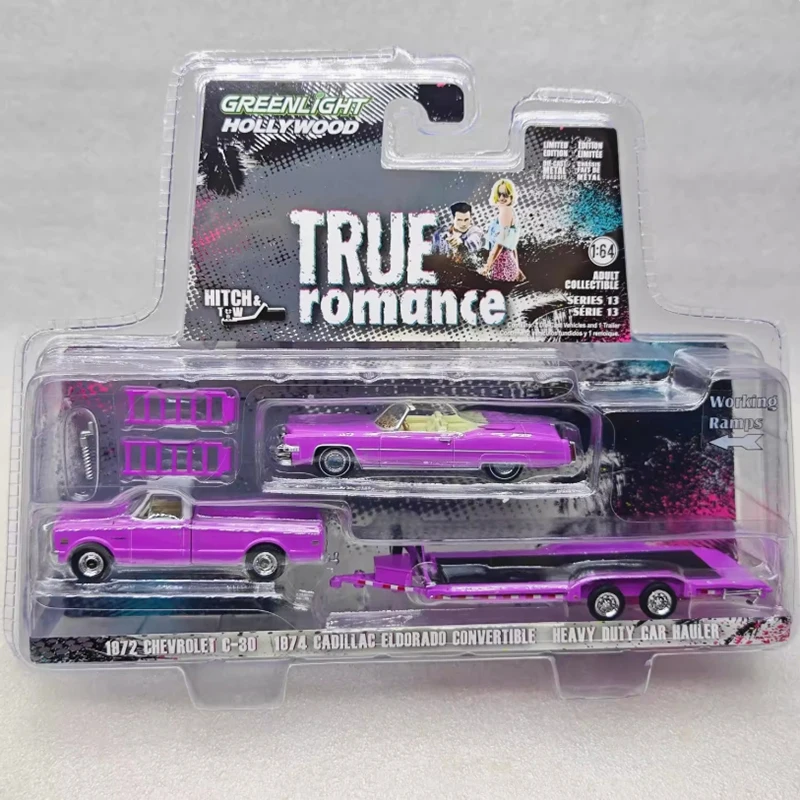 

Greenlight 1:64 Scale 1974 Cadi Eldorado Convertible &1972 C30& Heavy Trailer Alloy Car Model Collection Display Toy