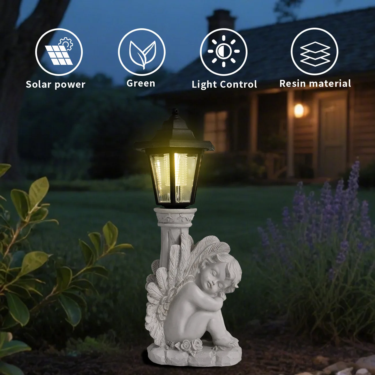 Creative Antique Roman Column Knee Angel Solar Outdoor Light European Resin Garden Statue Ornament Light