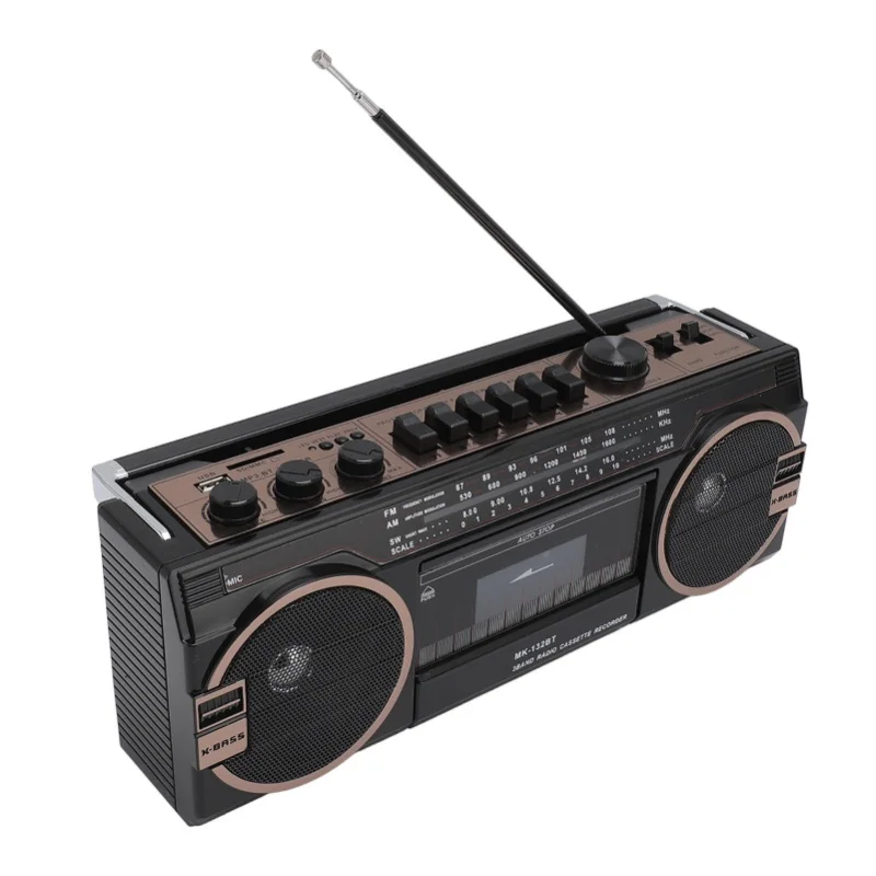 Lettore di cassette AM FM SW Bluetooth Vintage Ottima qualità del suono Porta USB 3,5 mm Aux In Registratore a nastro Nero Spina americana 110 V