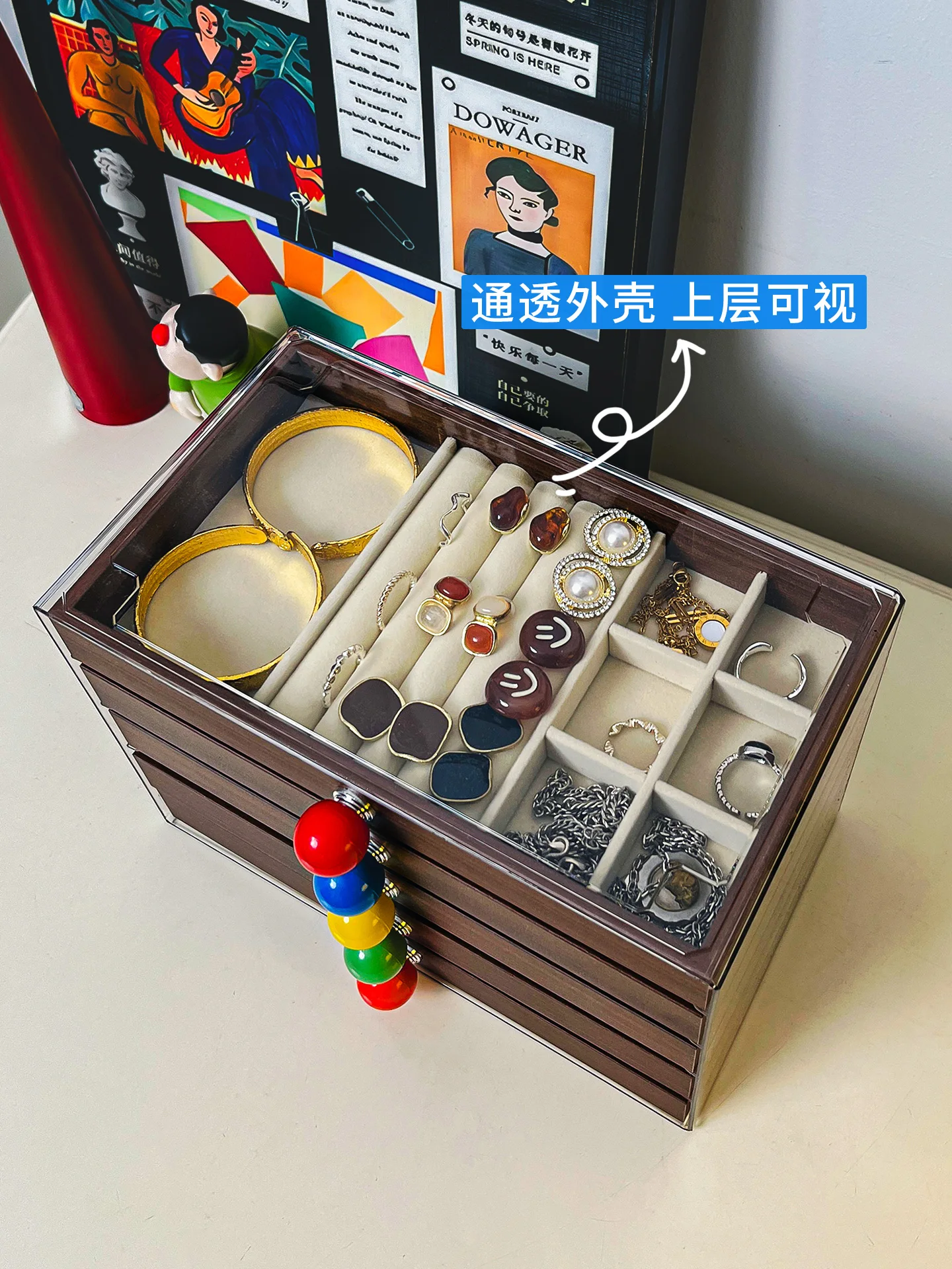 Jewelry Storage Box Large Capacity Walnut Grape Earrings Earrings Necklace Jewelry