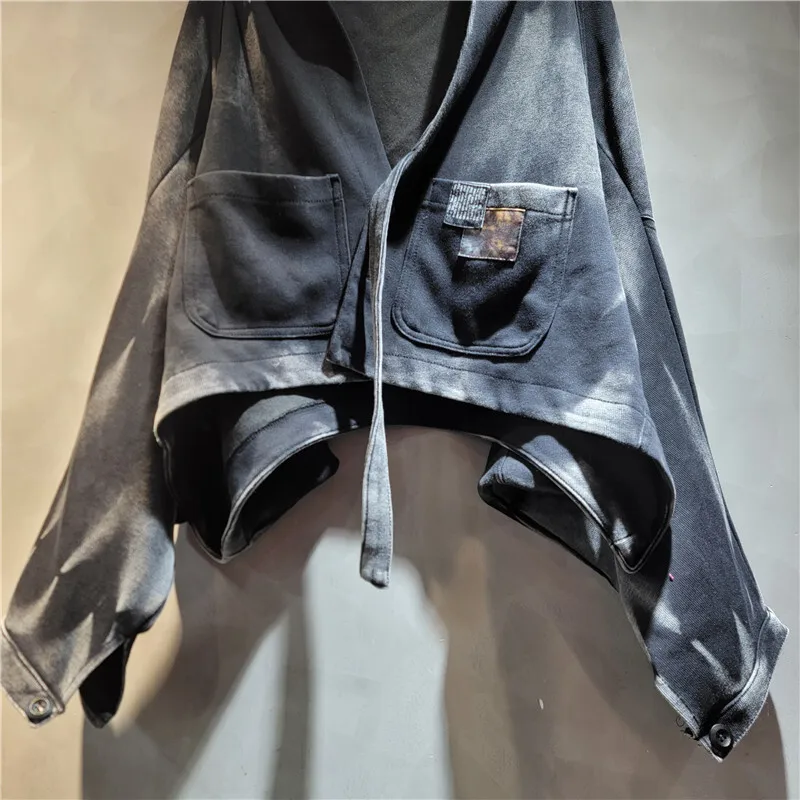 WTHT Wash Vintage V-neck Long Sleeves Jacket For Women Bandage Elastic Waist Loose Harem Pants Female 2025 Autumn 1LS2524