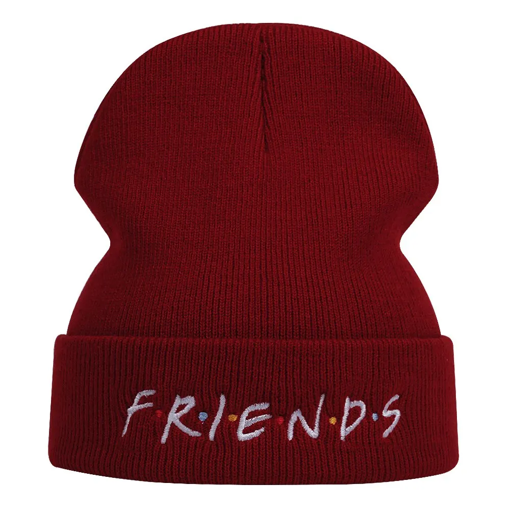 Unisex FRIEND wyszywane litery czapki jesienno-zimowa ciepła czapka czapka biodrowa czapka typu beanie czapki dla kobiet mężczyzn