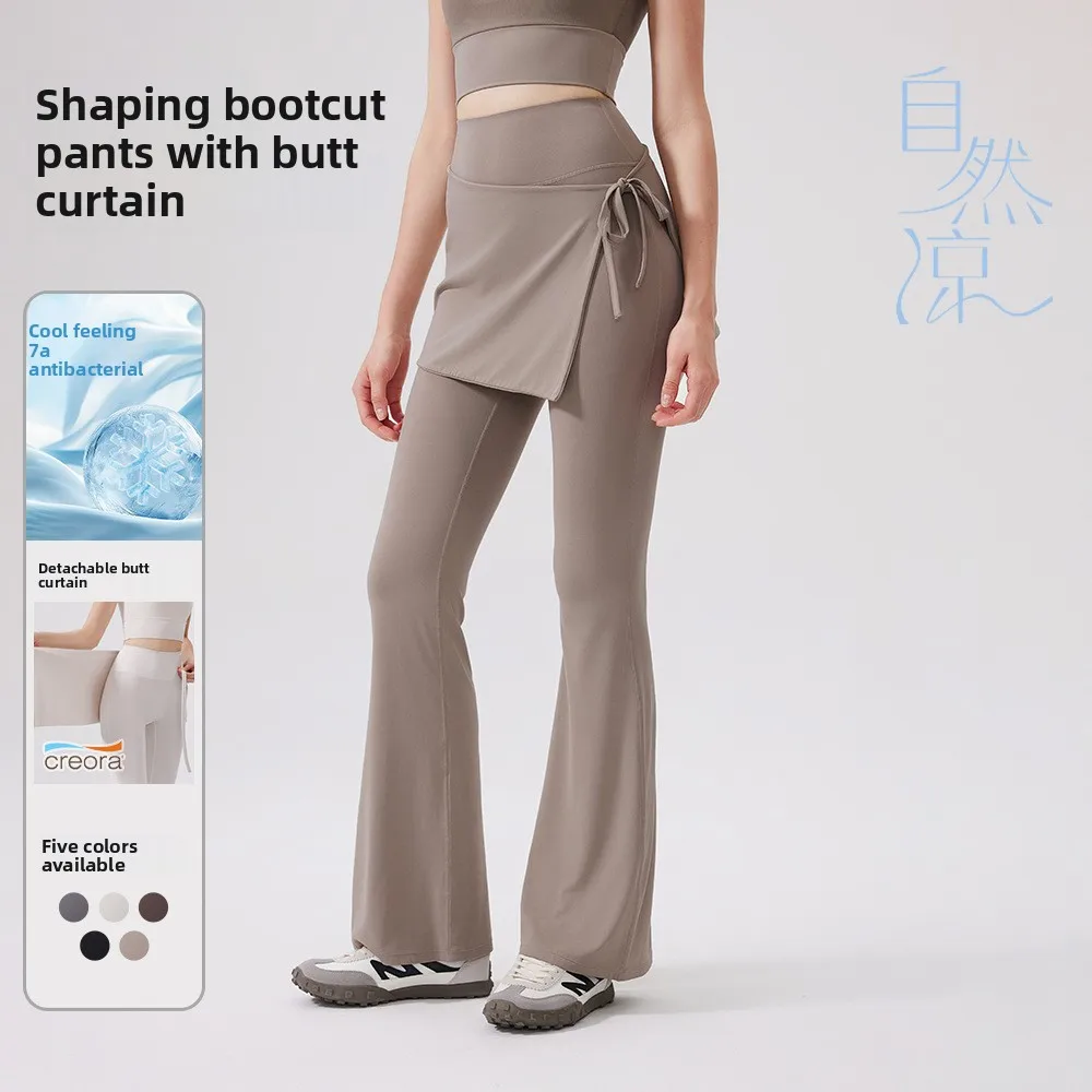 Kanten mesh korte mouwen hardloopsnelheid drogende sportbeha met borstkussen, hoge taille hardloopfitness bell bottom broek 2025