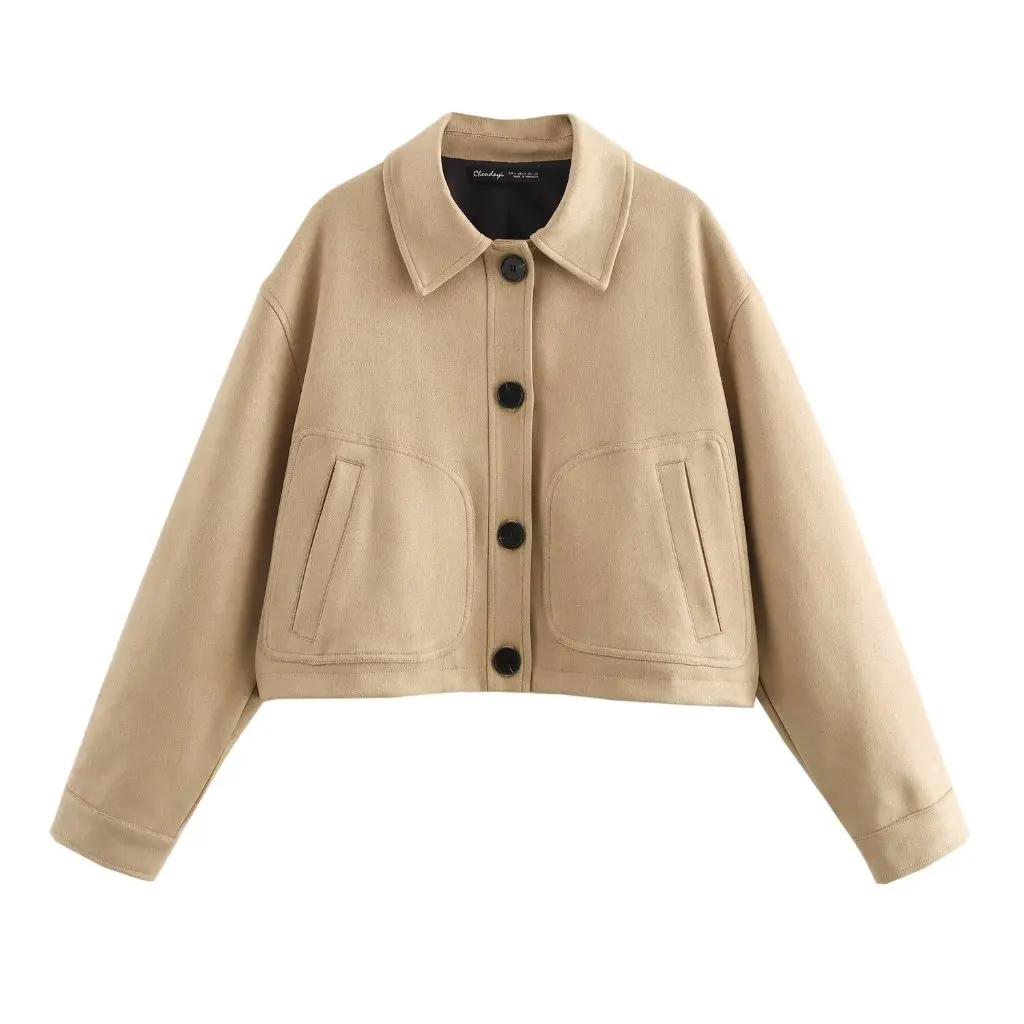 Moda feminina casual solto couro curto jaqueta casaco outono inverno estilo europeu americano atacado