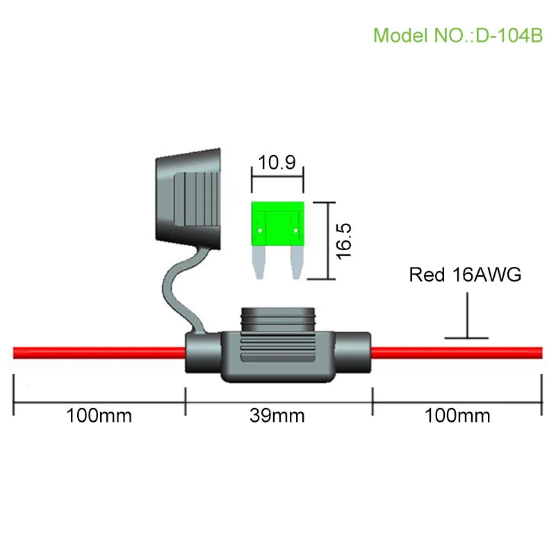 red 16 gauge wire mini inline fuse holder