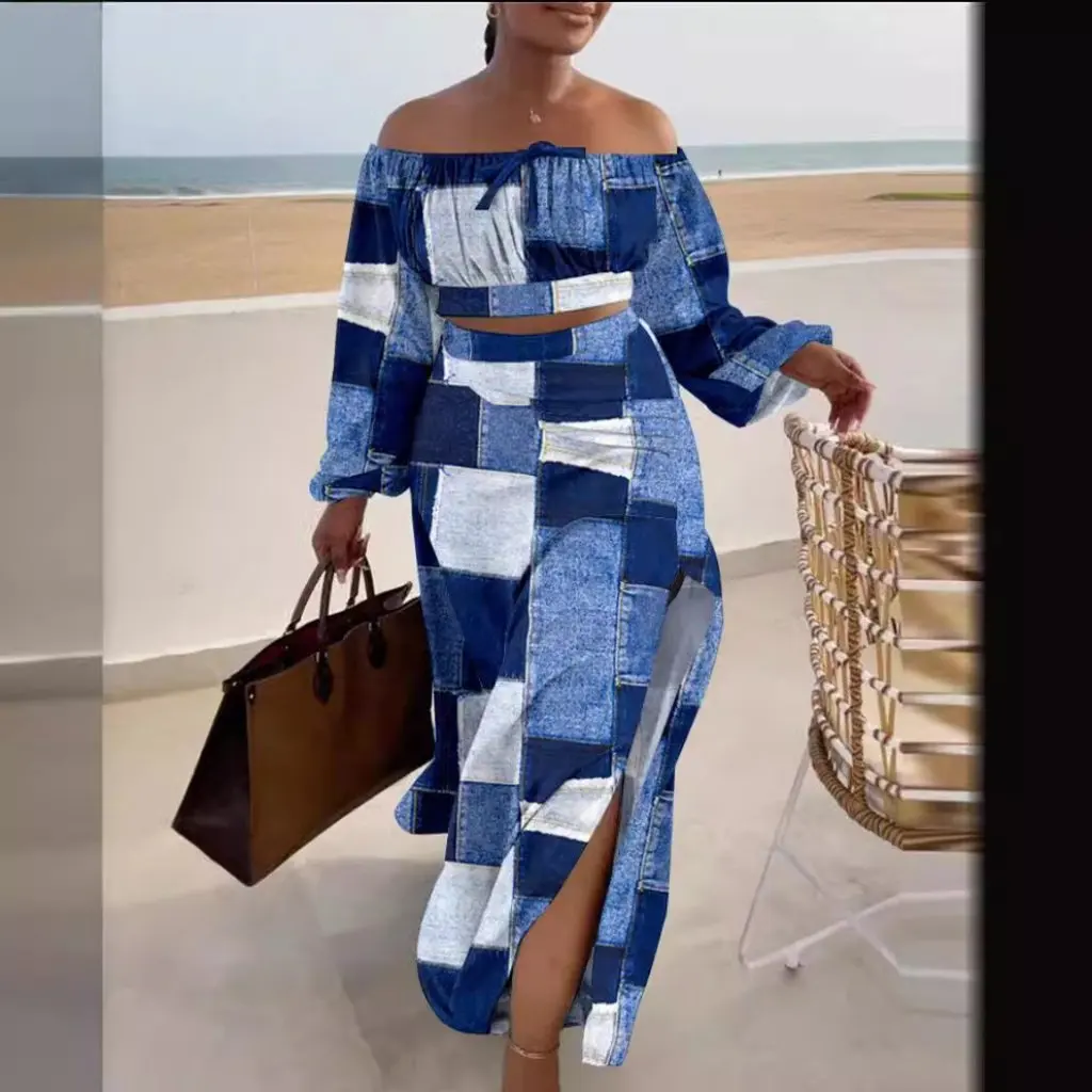 

Autumn European And American Style Women's Split Dress Shoulder Jacket Two-Piece Suit Set Casual Elegant Fashion