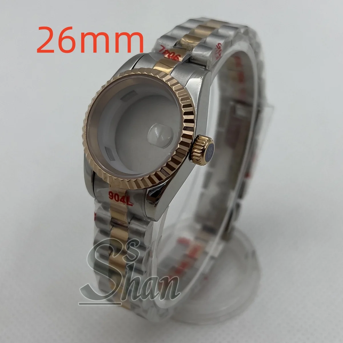 Le bracelet de boîte en acier inoxydable argent rose or de 26 mm convient au mouvement automatique NH05 NH06 pour dames avec verre saphir