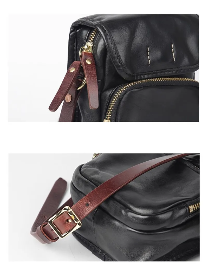 Fashion vintage luxury genuine leather men\'s small phone bag weekend outdoor daily real cowhide mini shoulder crossbody bag