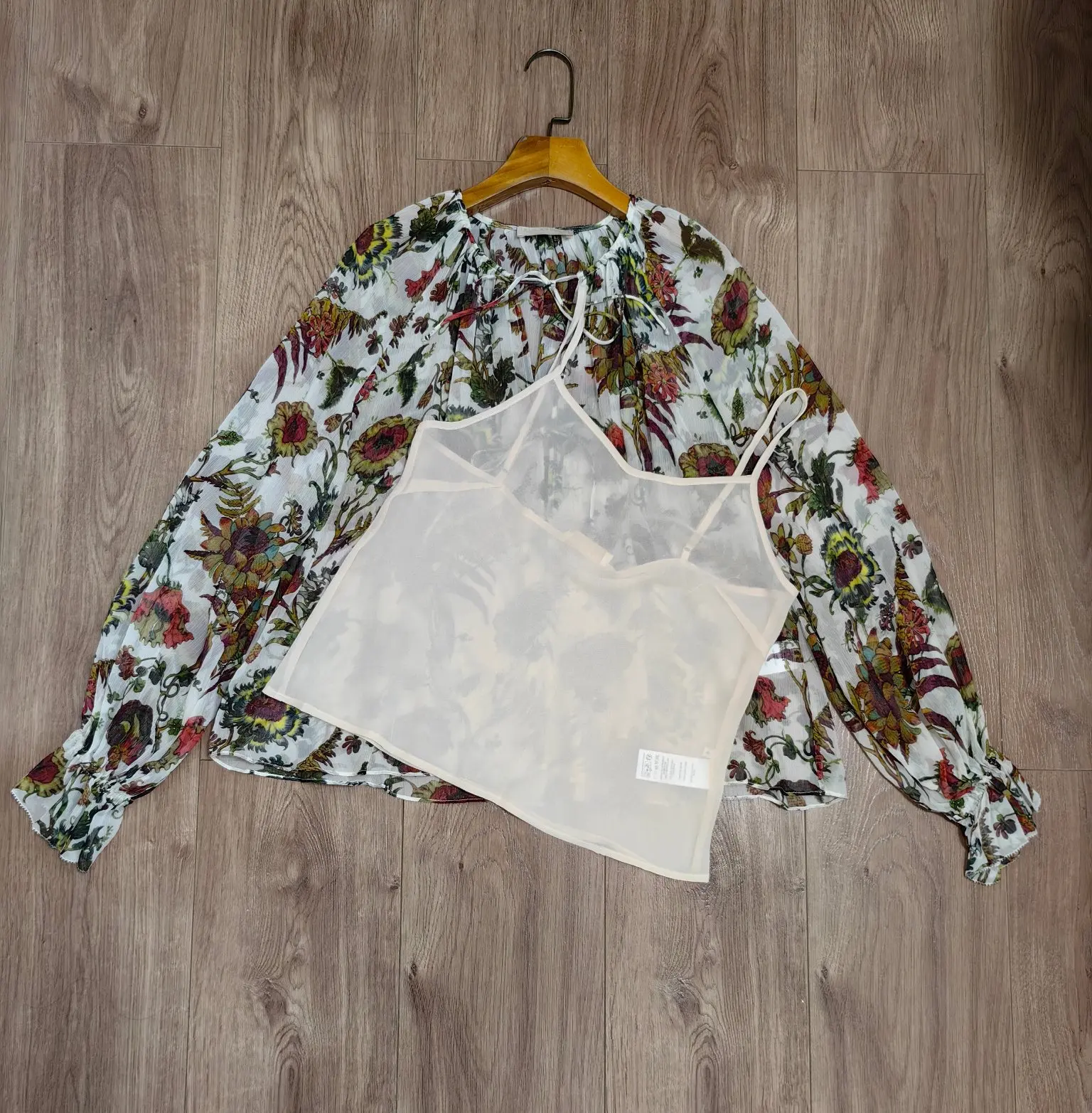 Women Shirt Round Neck Floral Printed 100% Silk Long Sleeve Casual Blouse