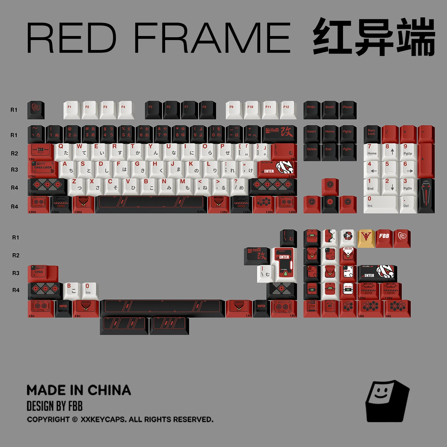FBB Keycap Red Heresy PBT Sublimation Custom Mechanical Keyboard Keycap DIY PC Accessory Custom Black-Red 1.7mm Thickness