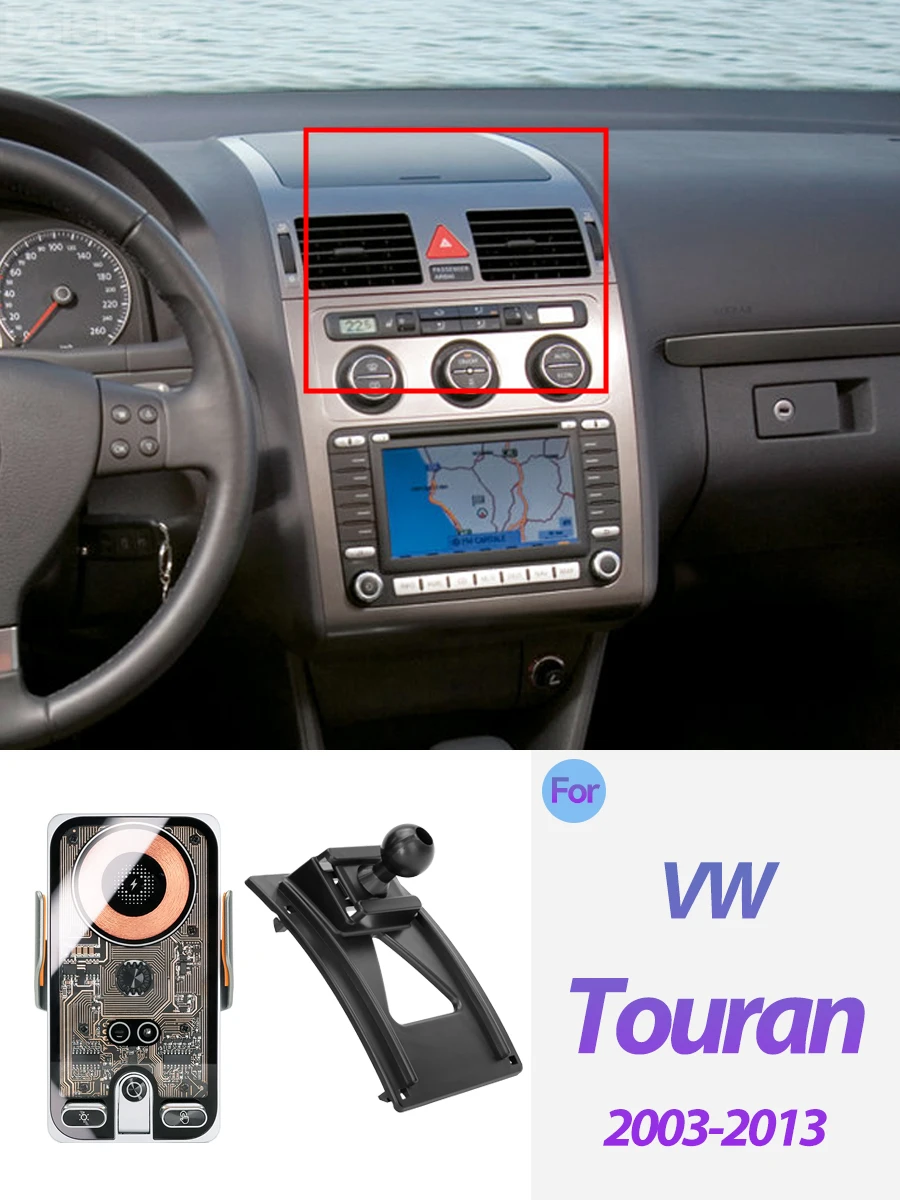 Für Volkswagen VW Touran 2003-2013 Auto-Handyhalterung Kabelloses Ladegerät Automatische Klemmung Starker Magnetischer Halter