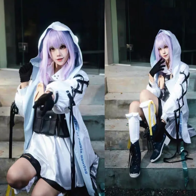 Disfraz de Cosplay de archivo azul Hakari Atsuko, peluca, tocado para mujer, carnaval, Halloween, fiesta, trajes de juego de rol, pelo morado