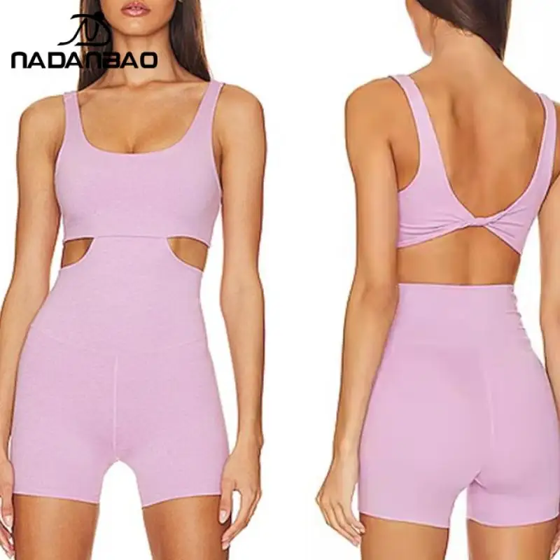 Nadanbao Women Sexy One-Piece Tennis Suit Outdoor Sports Fashion Casual Fitness Yoga Dress Hollow Out Golf Backless Gym Clothes