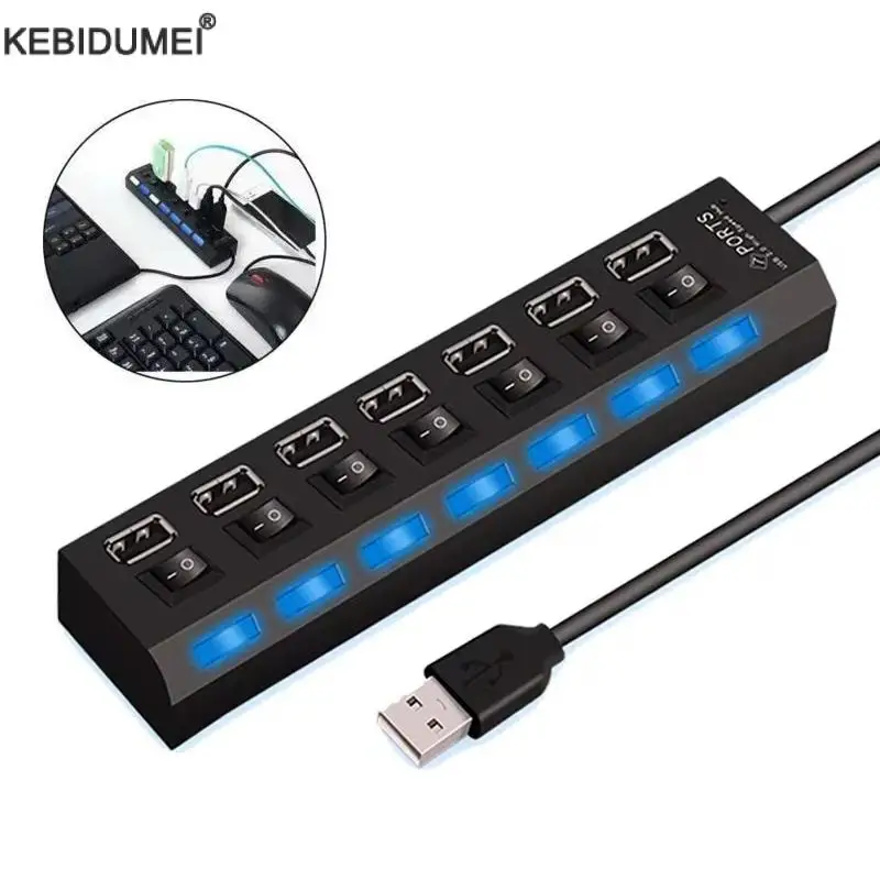 4/7 Ports USB HUB 2.0 Adapter Expander Multi USB Splitter Multiple Extender with LED Lamp Switch for Laptop PC Accessories