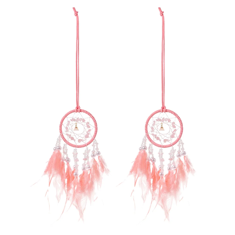 

2 Pcs Car Ornaments Accessories Boho Hanging Dream Catchers for Cars Pink Dreamcatcher Decoration Wall Decorate Charm