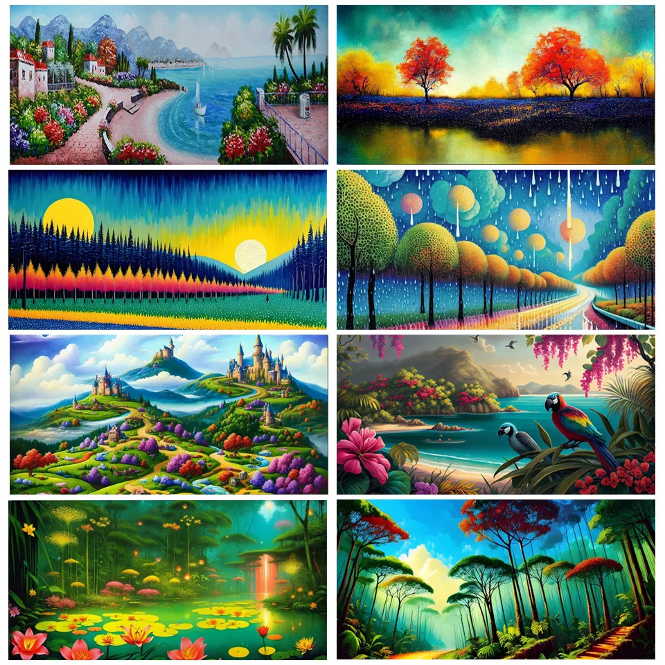 5D DIY large diamond painting cross stitch wall art natural landscape hanging painter house decorated with cartoon animals P5341