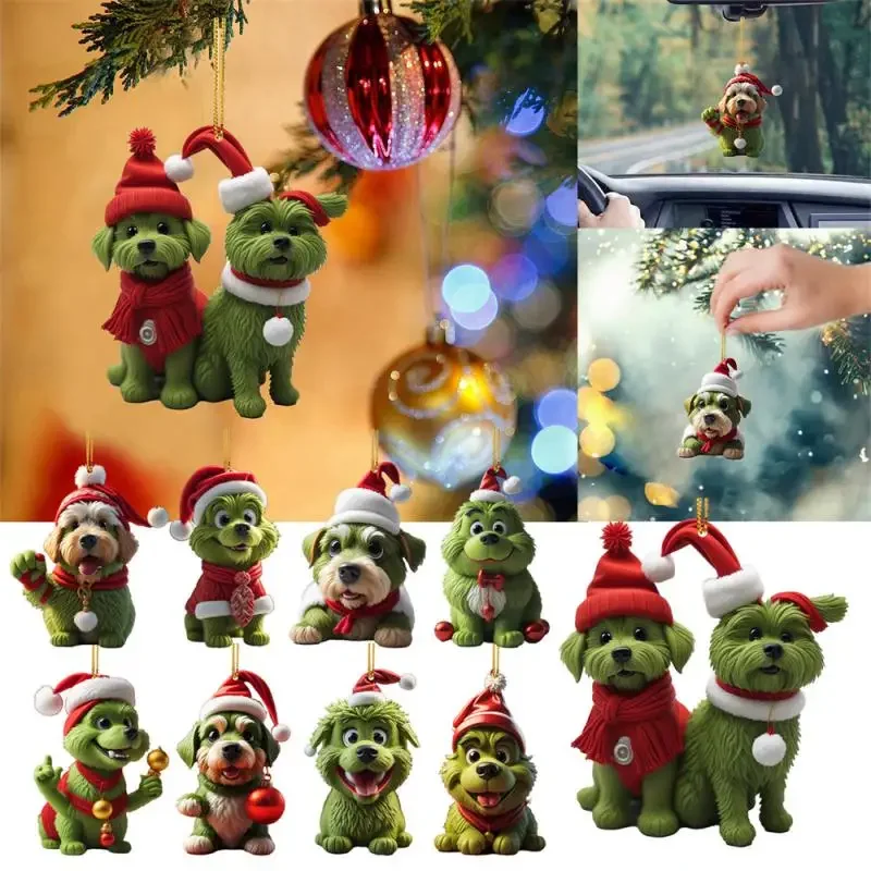 Ornamenti pendenti per albero di Natale Pelliccia verde Pendenti a forma di Grinch Decorazioni per feste a casa di cartoni animati Regali di Natale Capodanno Decorazioni per auto