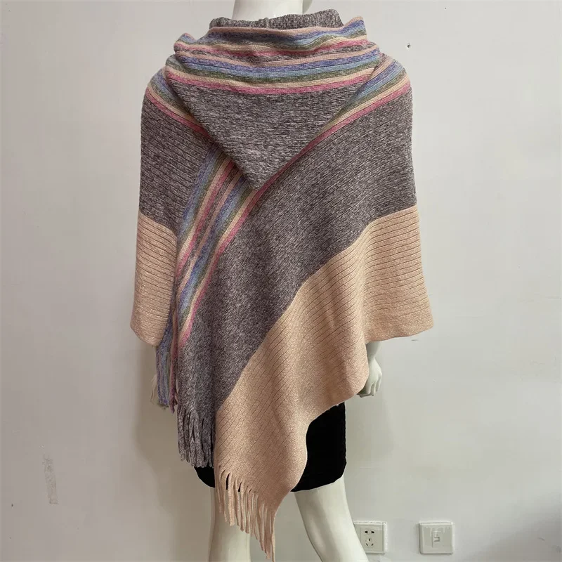 Cloak shawl hat colorful silk new style European American Spring Autumn Women Tassel Double-purpose Imitation Cashmere