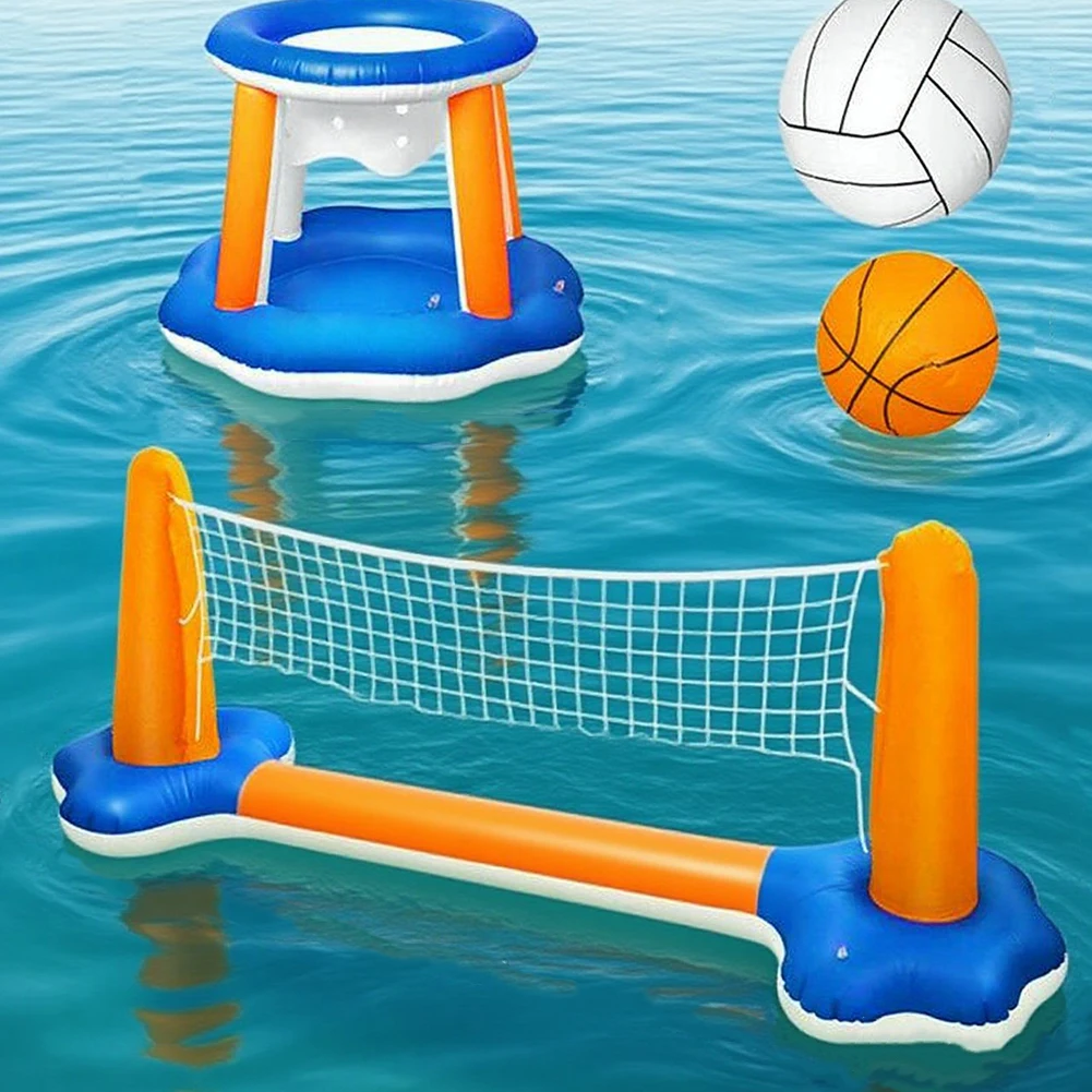 

Swimming Pool Toys 2 Balls Pool Volleyball Set & Basketball Hoop 2 In 1 Pool Basketball and Volleyball Game for Kids Adults