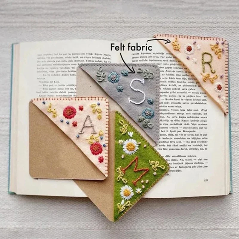 Vintage Geborduurde Hoek Bladwijzers Scrapbook Accessoires Vilt Driehoek Marker Bladwijzers Kraftpapier Hoek Bladwijzer Decor