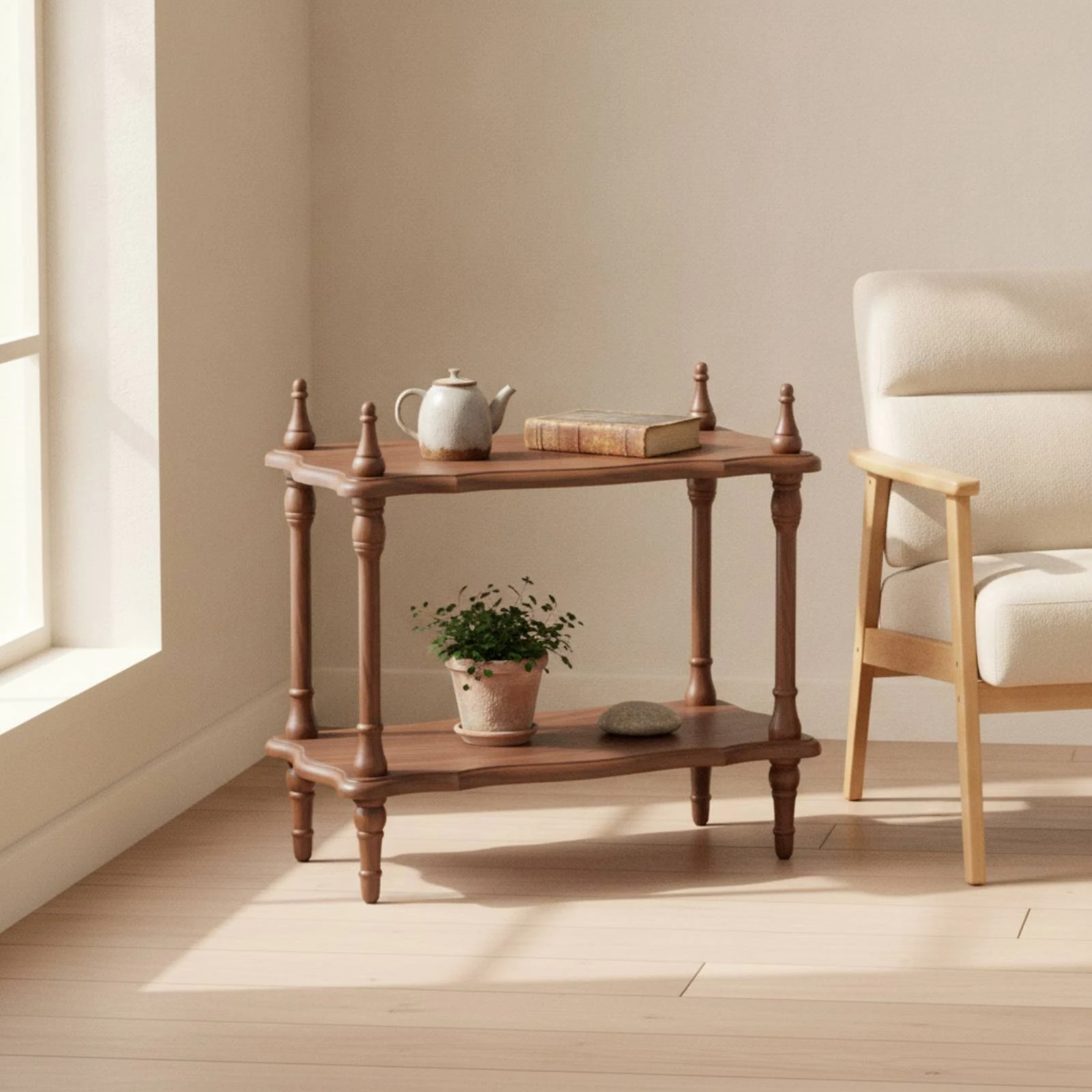 Wooden Shelf with Two Tiers Wavy-Edged Vintage Wood Shelf Open Shelving Decorative Furniture Compact for Home Decorators