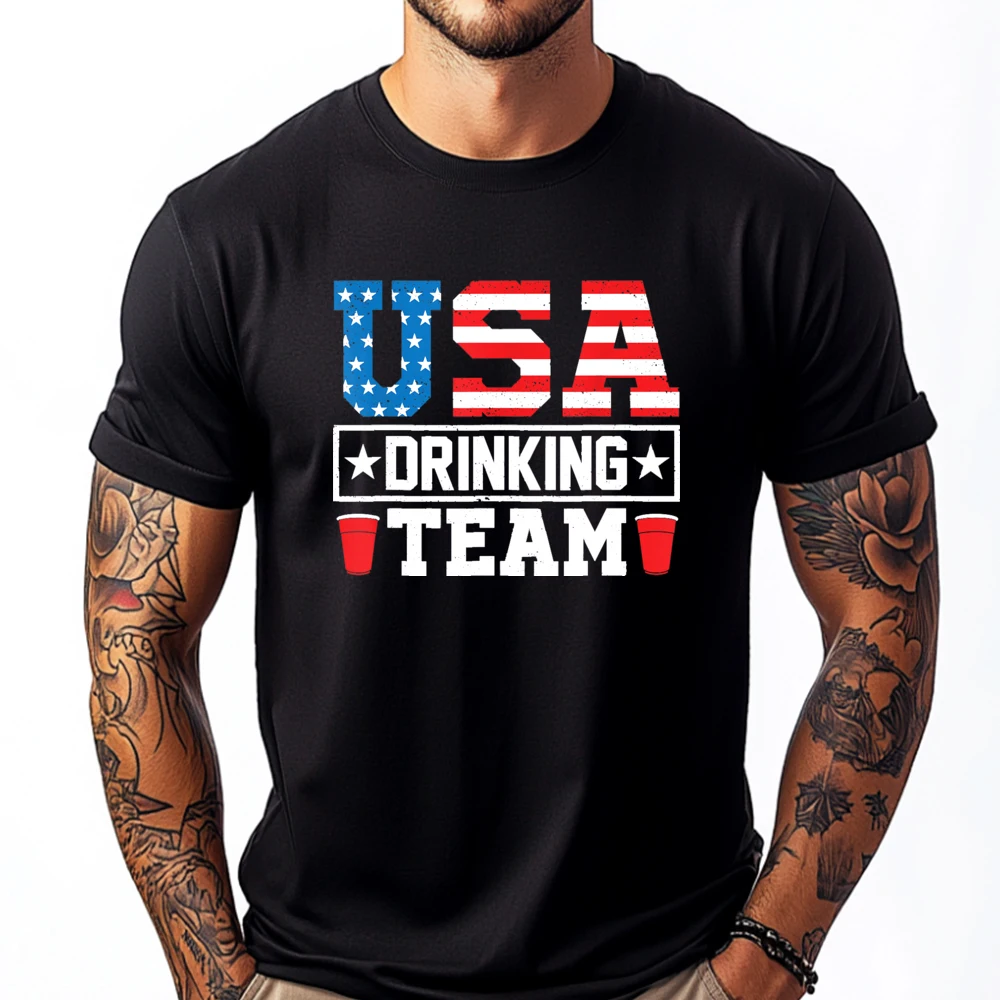 

USA Drinking Team Funny Drinking Beer Lover Black Graphic T Shirts T-Shirt Graphic