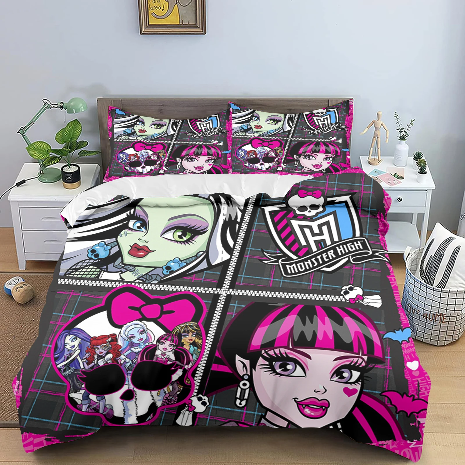 Monster High Cartoon Quilt Cover, Anime Duvet, Cute Printed Polyester Comforter Bedding, Twin Size, Children Gift, Various Sizes