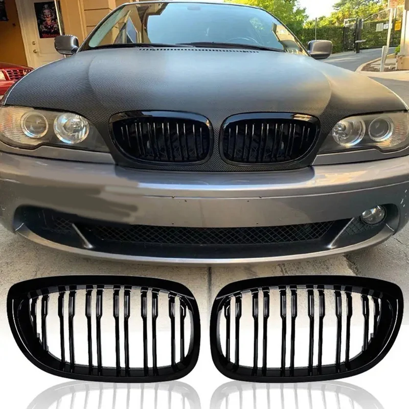 1Pair Of Car Center Grilles Front Kidney Grill 51137064317 For BMW 3 Series E46 2-Door Cabrio 03-06 BMW Modification