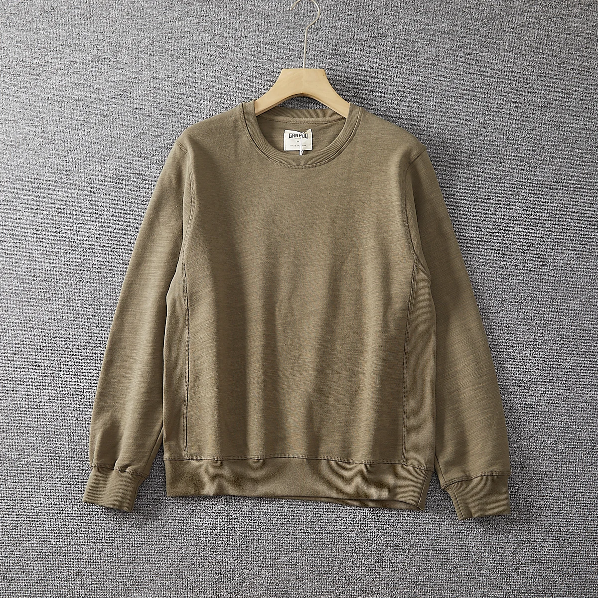 Men's Spring Fall Cotton Terry Crewneck Sweatshirt Solid Breathable Casual Pullover Oversized Soft Knitted Basic Daily Wear