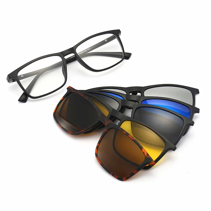 Gafas de sol polarizadas 6 en 1 para hombre y mujer, lentes con Clip magnético TR90, monturas graduadas ópticas, Clips magnéticos 2249