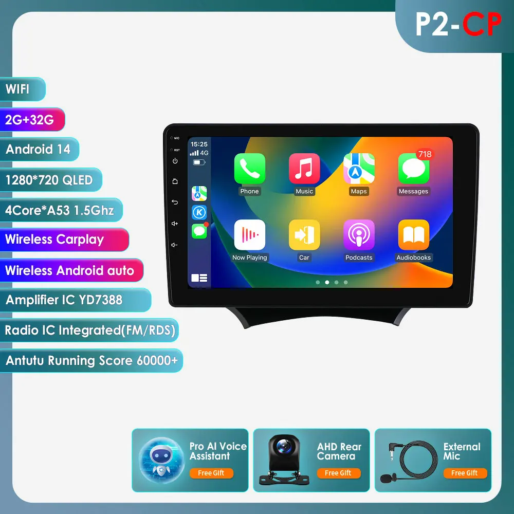 9" 2DIN Carplay Android 14 autoradio voor Ford KA 2008 2009 2010 - 2014 multimediaspeler GPS stereo 360 CAM intelligentiescherm