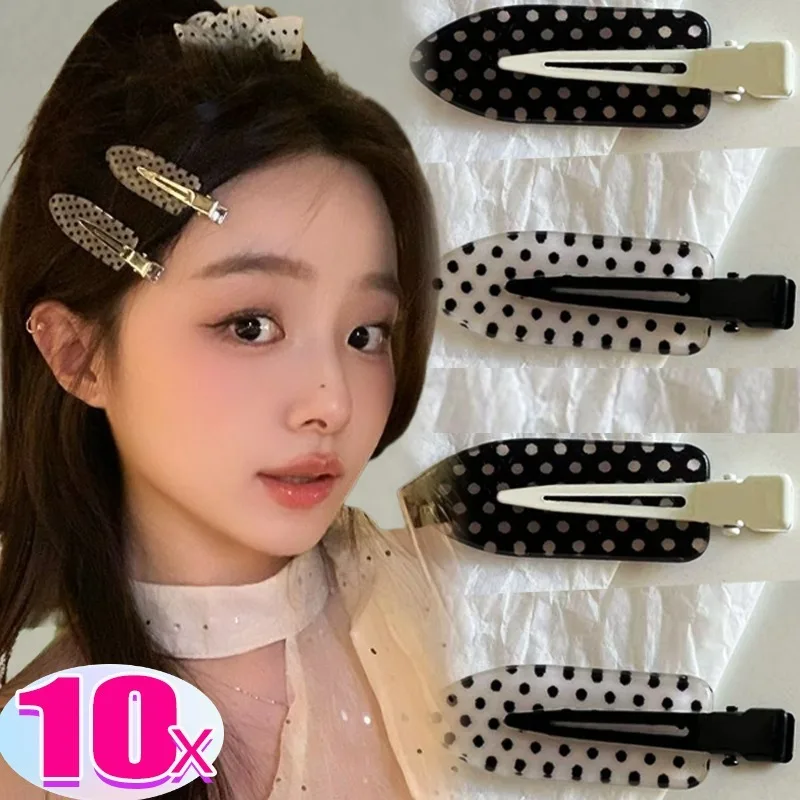 

1/10pcs Y2K Hair Clips Duckbill Clip No Pull Hair Damage Polka Dot Vintage Black White Simple Hairpins Headwear for Women Girls