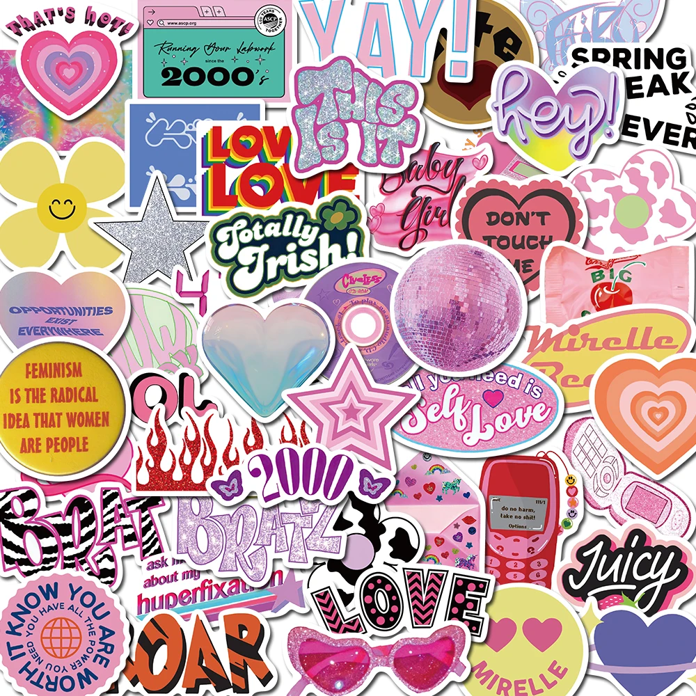 50PCS Y2k Love 90s Aesthetic Stickers Classic Vintage DIY Notebook Luggage Motorcycle Laptop Refrigerator Graffiti Decals